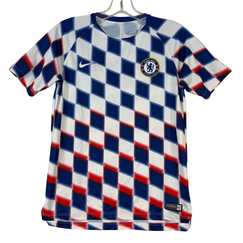 Nike Chelsea FC Youth Large Soccer 2018/19 Jersey Blue White‎ Checkered Dri-FIT